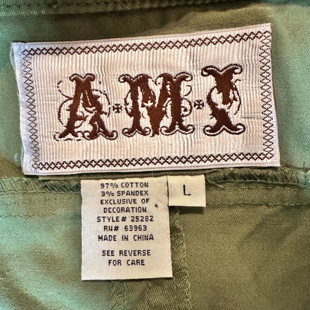 Y2K AMI Olive Green Cargo Utility Jacket Grommet Pockets Juniors Large - Picture 5 of 6